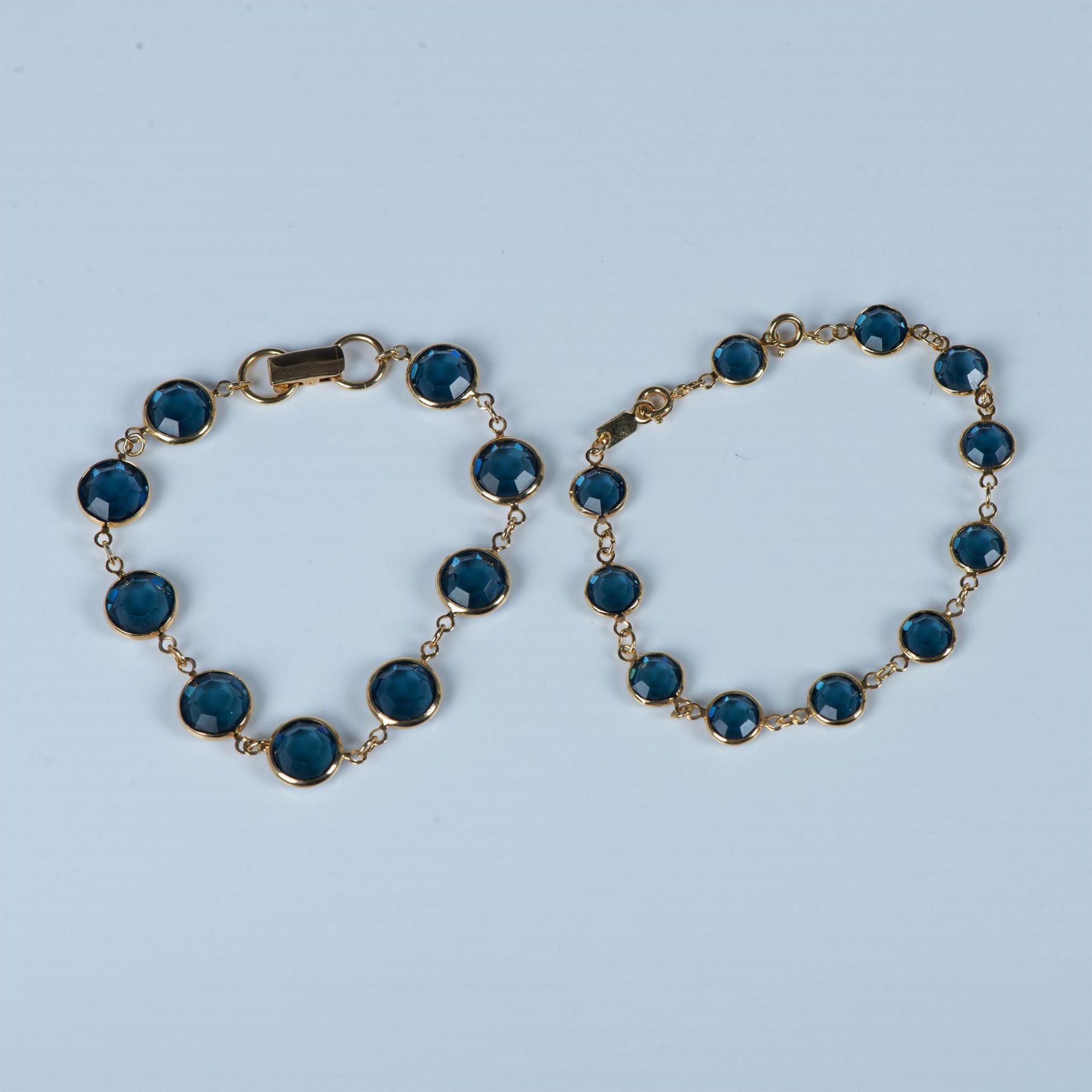 2pc Gold Metal & Dark Blue Crystal Bracelets