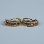 Elegant 14K Gold Clear & Chocolate Diamond J-Hoop Earrings