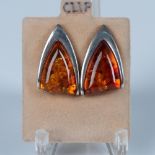 S&A Contemporary Sterling Silver and Amber Clip-On Earrings