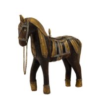Rajasthani Wooden War Horse with Brass Accents