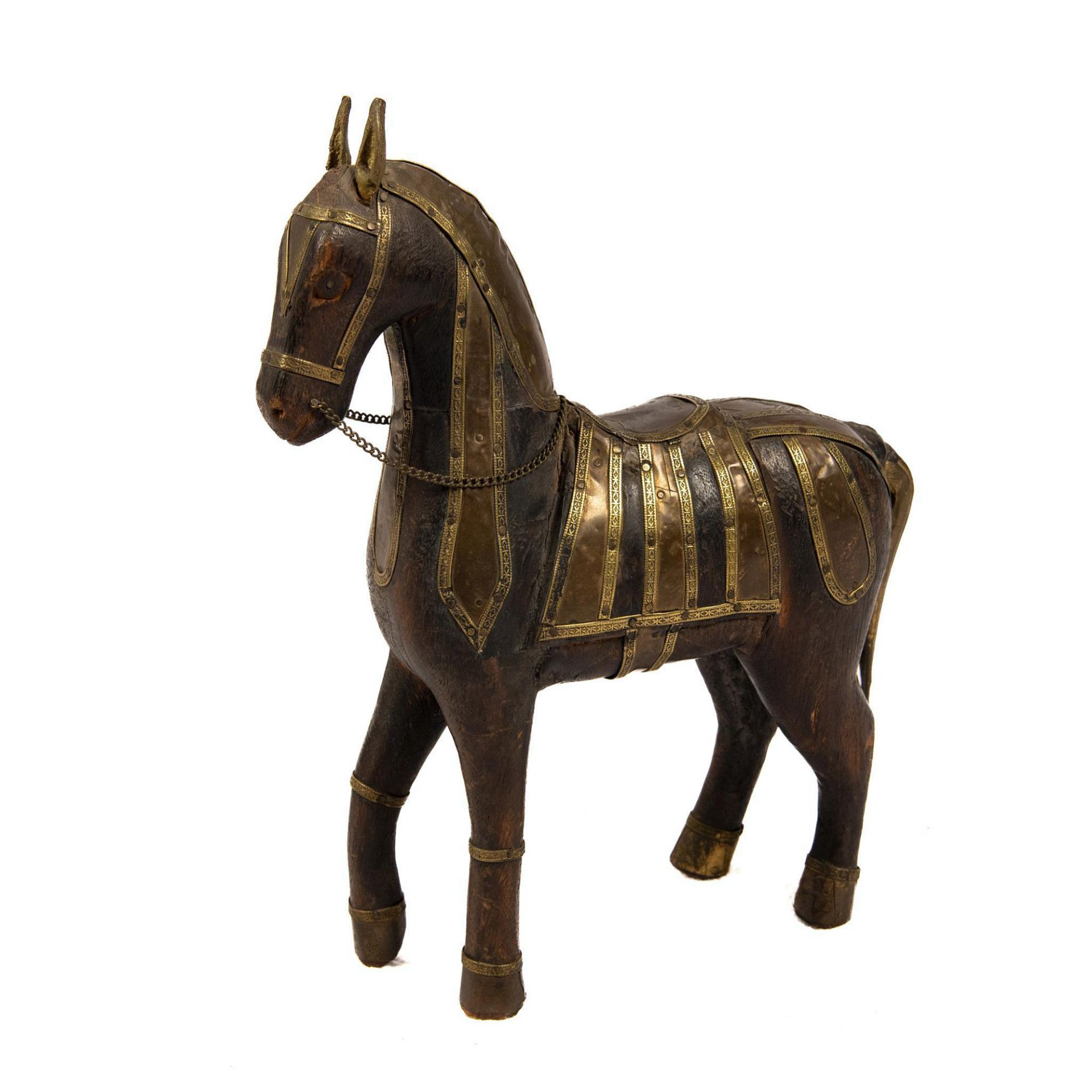 Rajasthani Brass and Wooden War Horse Sculpture