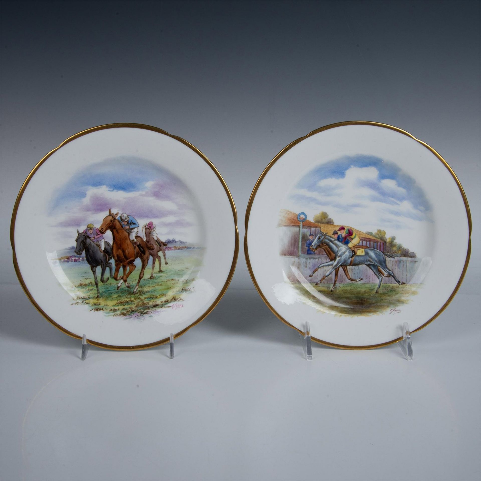 7pc W.H. Plummer & Co/New Chelsea Salad Plates, Horse Racing - Image 6 of 10