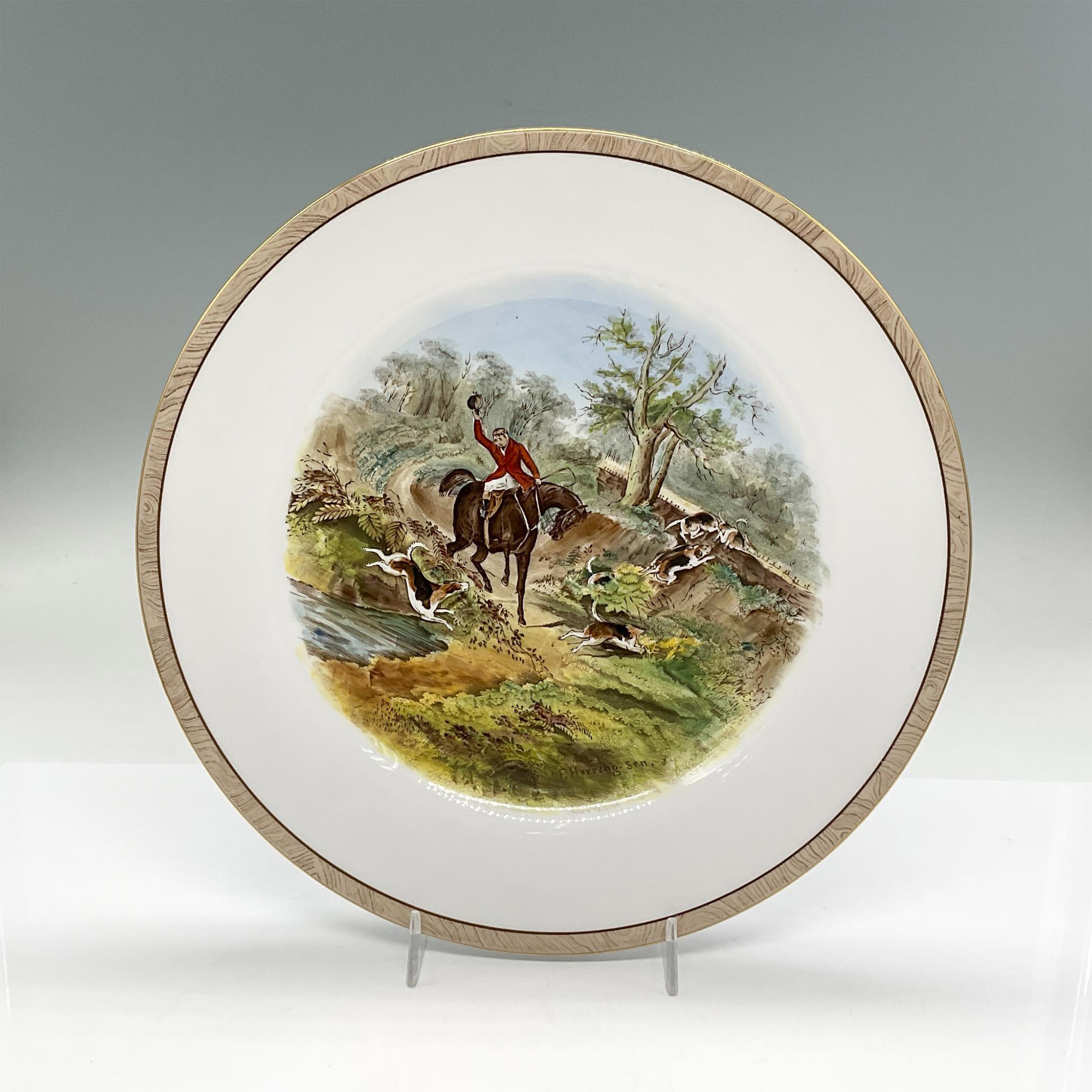 7pc Spode Salad Plates, J.F. Herring Fox-Hunt Paintings - Image 8 of 15