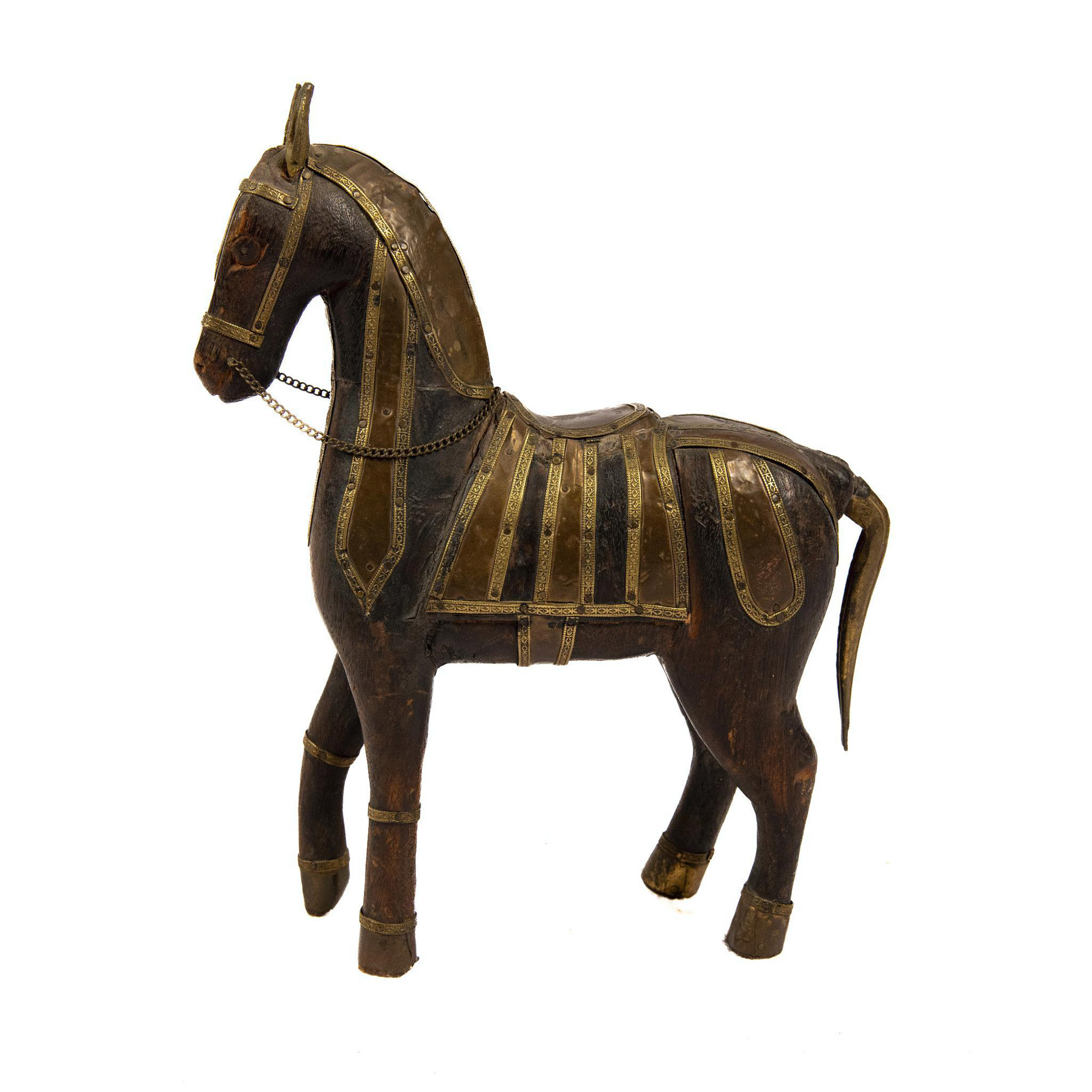 Rajasthani Brass and Wooden War Horse Sculpture - Image 2 of 4
