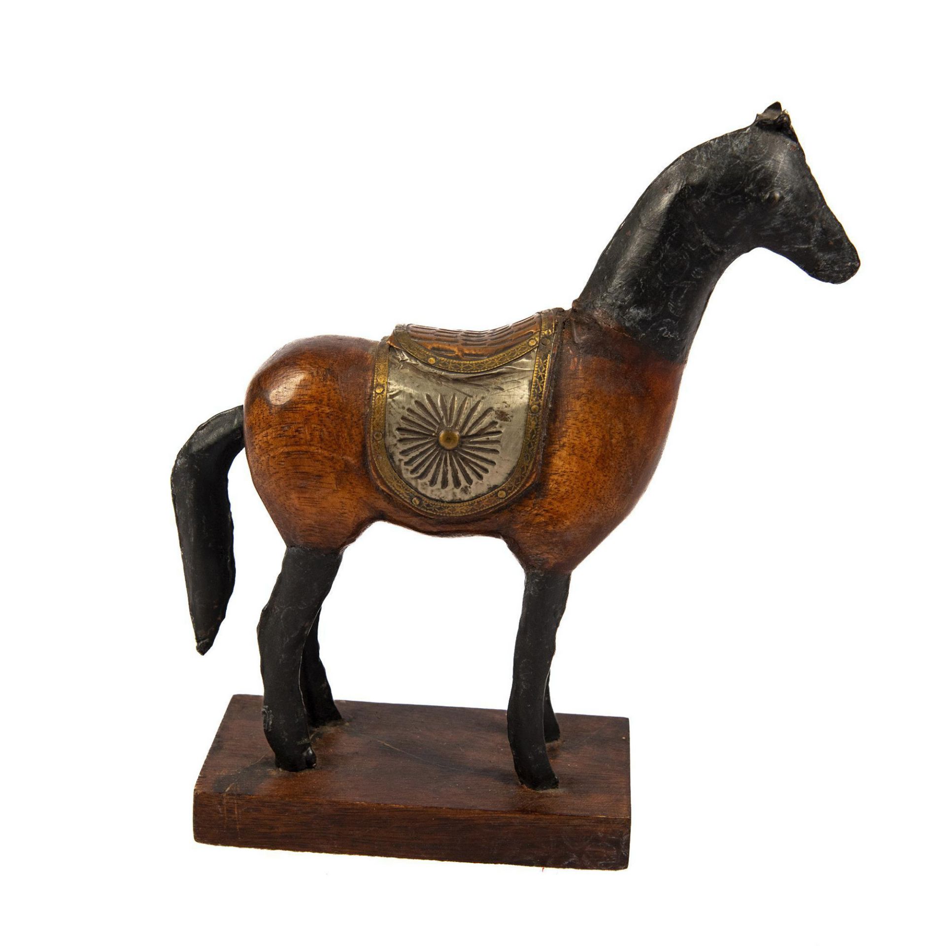 Rajasthani Horse, Metal Head & Legs Over Wood - Bild 2 aus 3