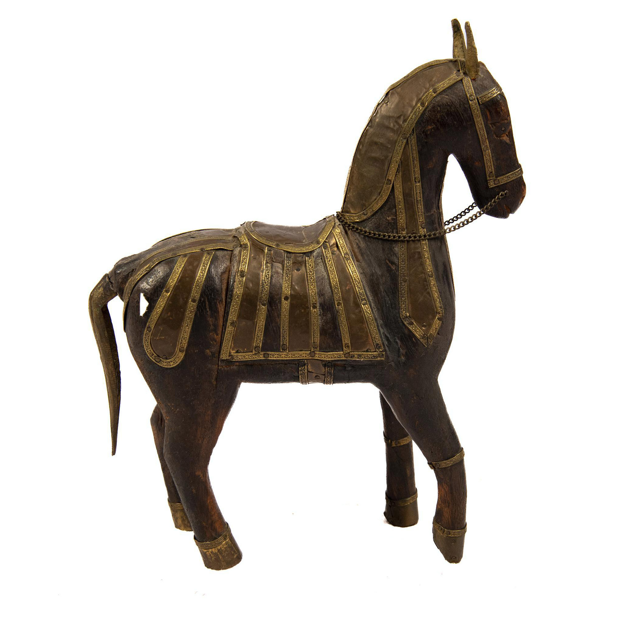 Rajasthani Brass and Wooden War Horse Sculpture - Image 3 of 4