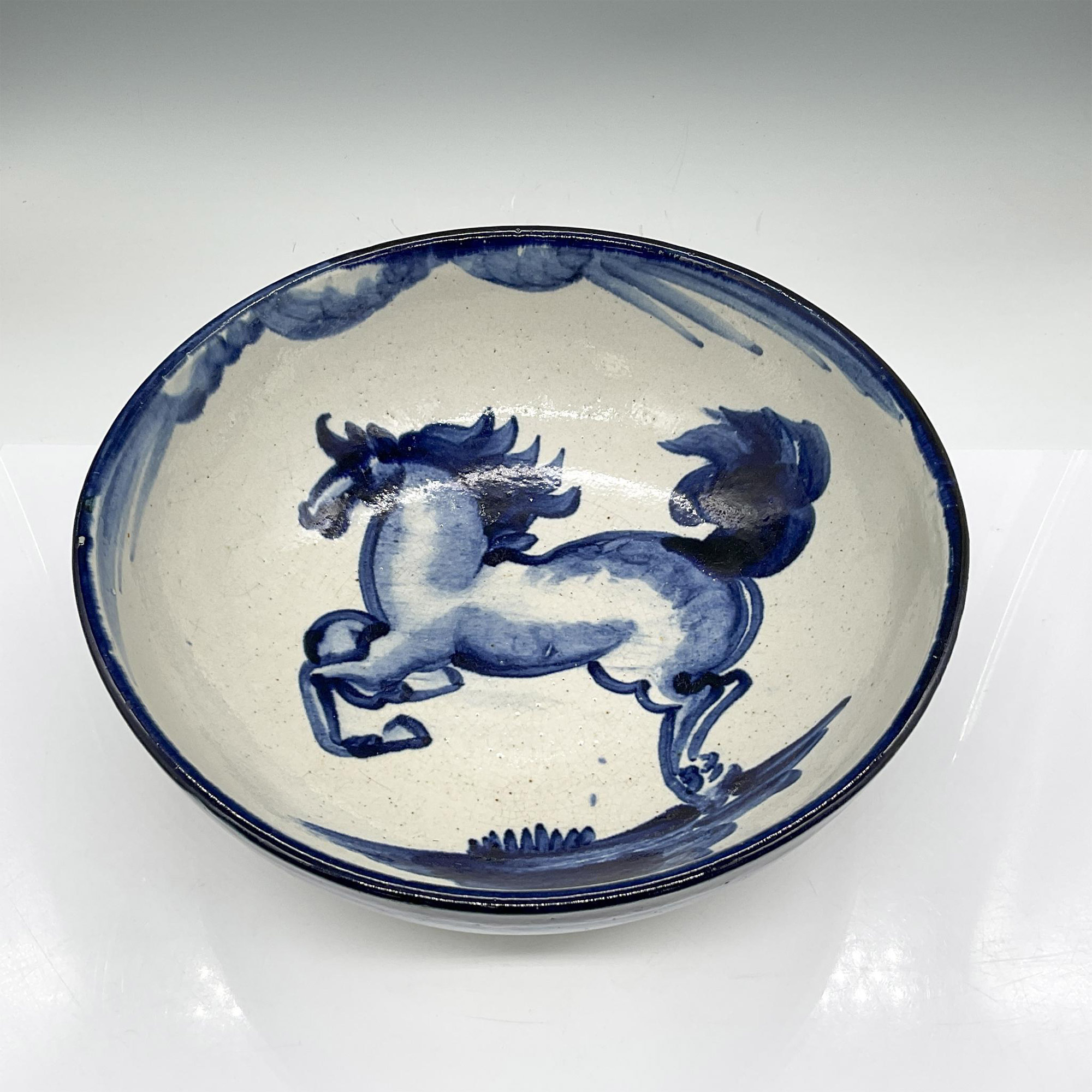 7pc Hadley Blue and White Large Bowl + Tiny Plates, Horses - Image 3 of 8
