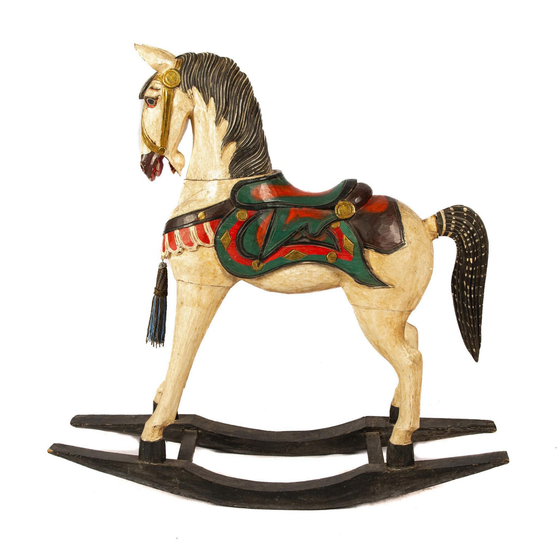Tall Painted Wood Rocking Horse Decoration - Image 2 of 5