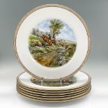 7pc Spode Salad Plates, J.F. Herring Fox-Hunt Paintings
