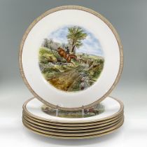 7pc Spode Salad Plates, J.F. Herring Fox-Hunt Paintings