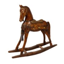 Decorative Wood-Stained Rocking Horse