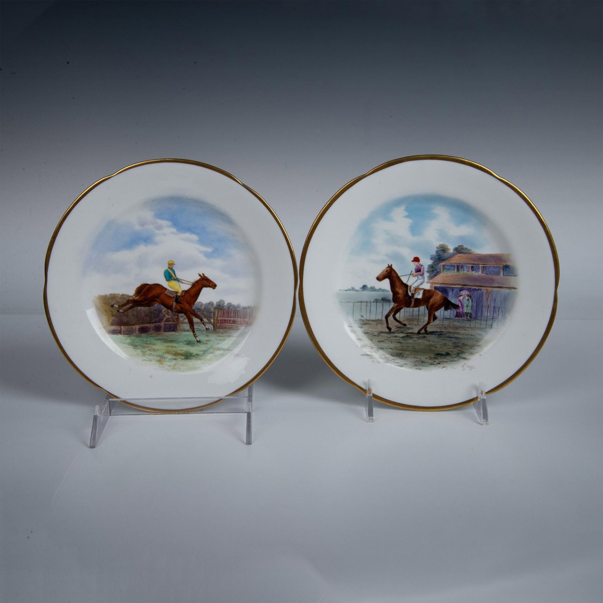 7pc W.H. Plummer & Co/New Chelsea Salad Plates, Horse Racing - Image 2 of 10