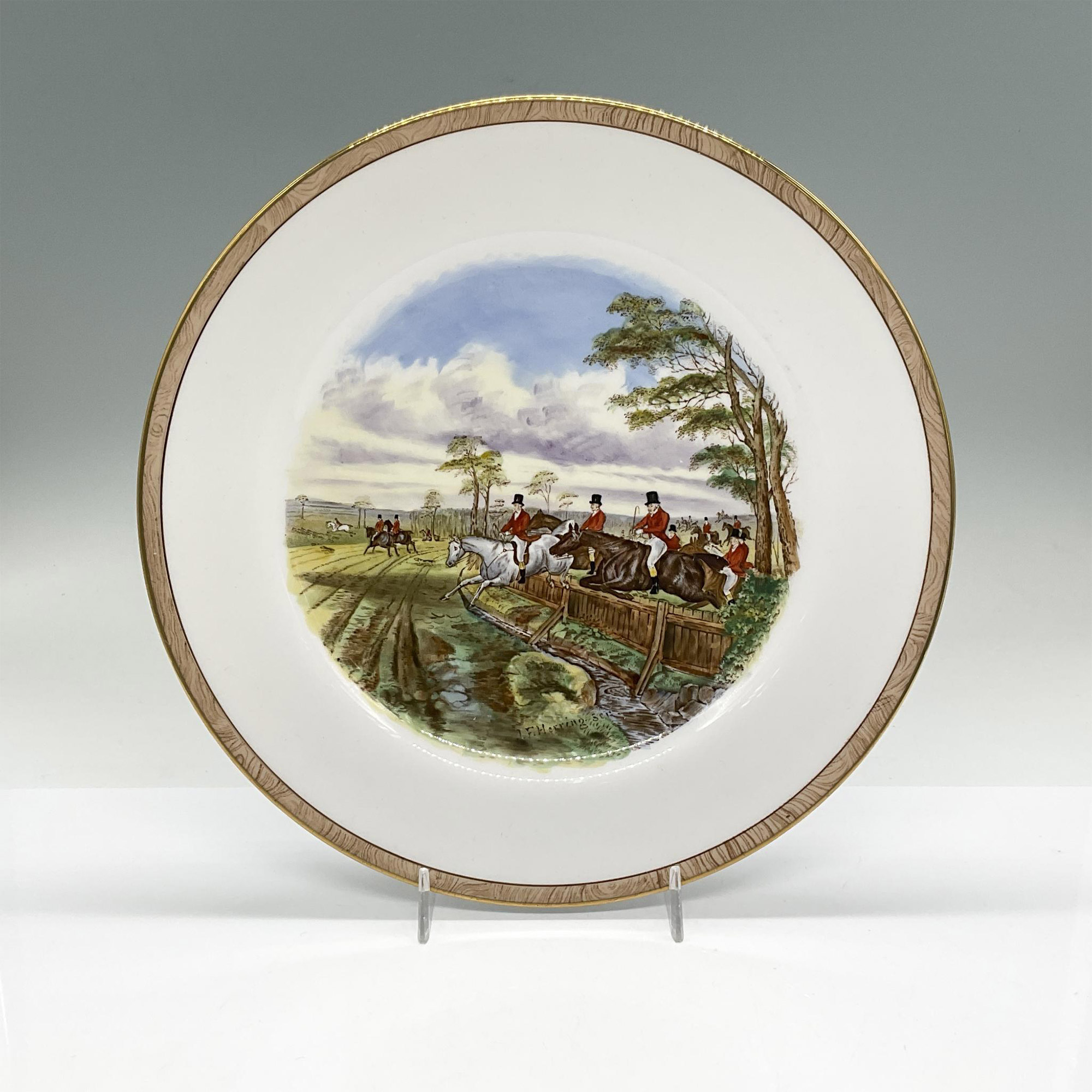 7pc Spode Salad Plates, J.F. Herring Fox-Hunt Paintings - Image 10 of 15