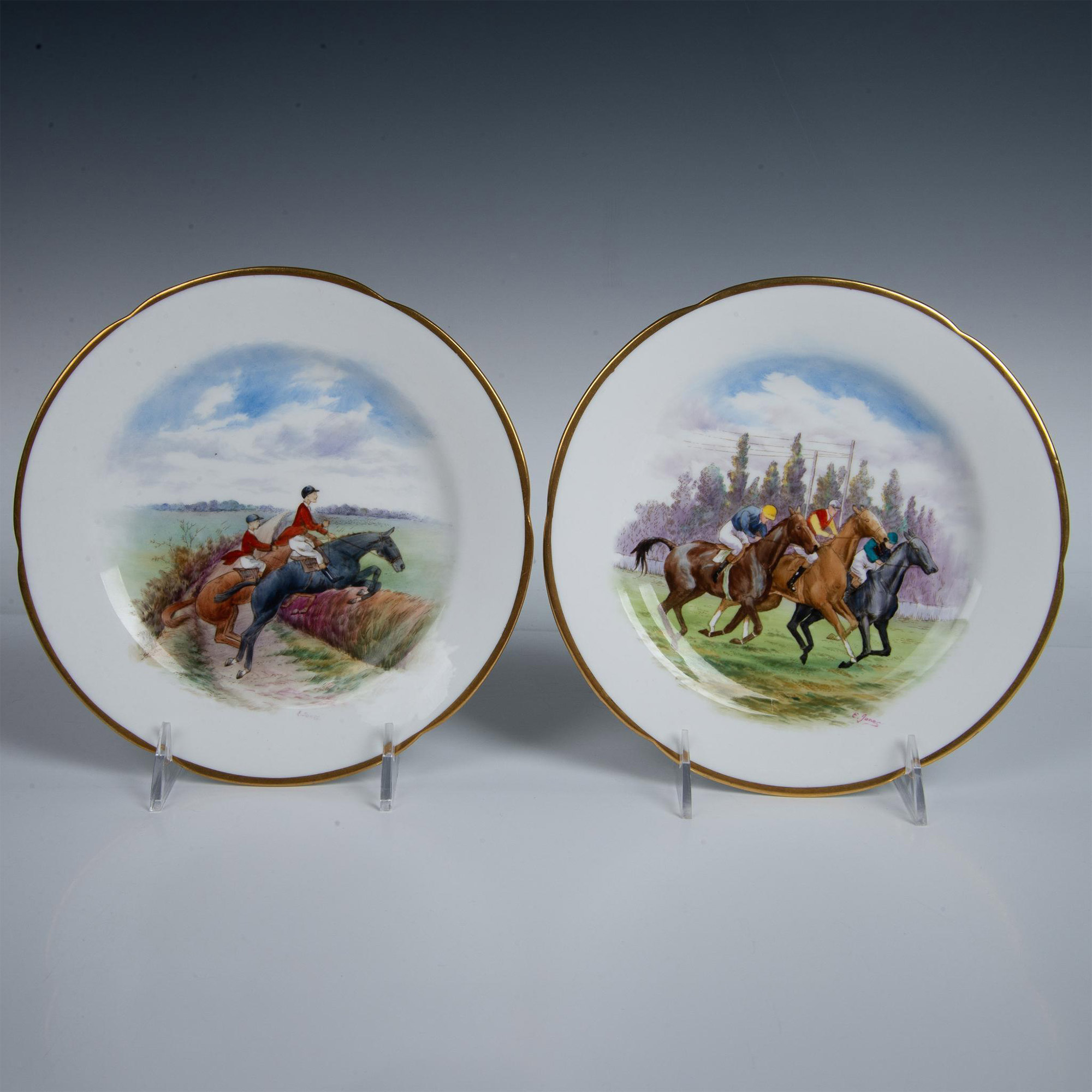 7pc W.H. Plummer & Co/New Chelsea Salad Plates, Horse Racing - Image 4 of 10