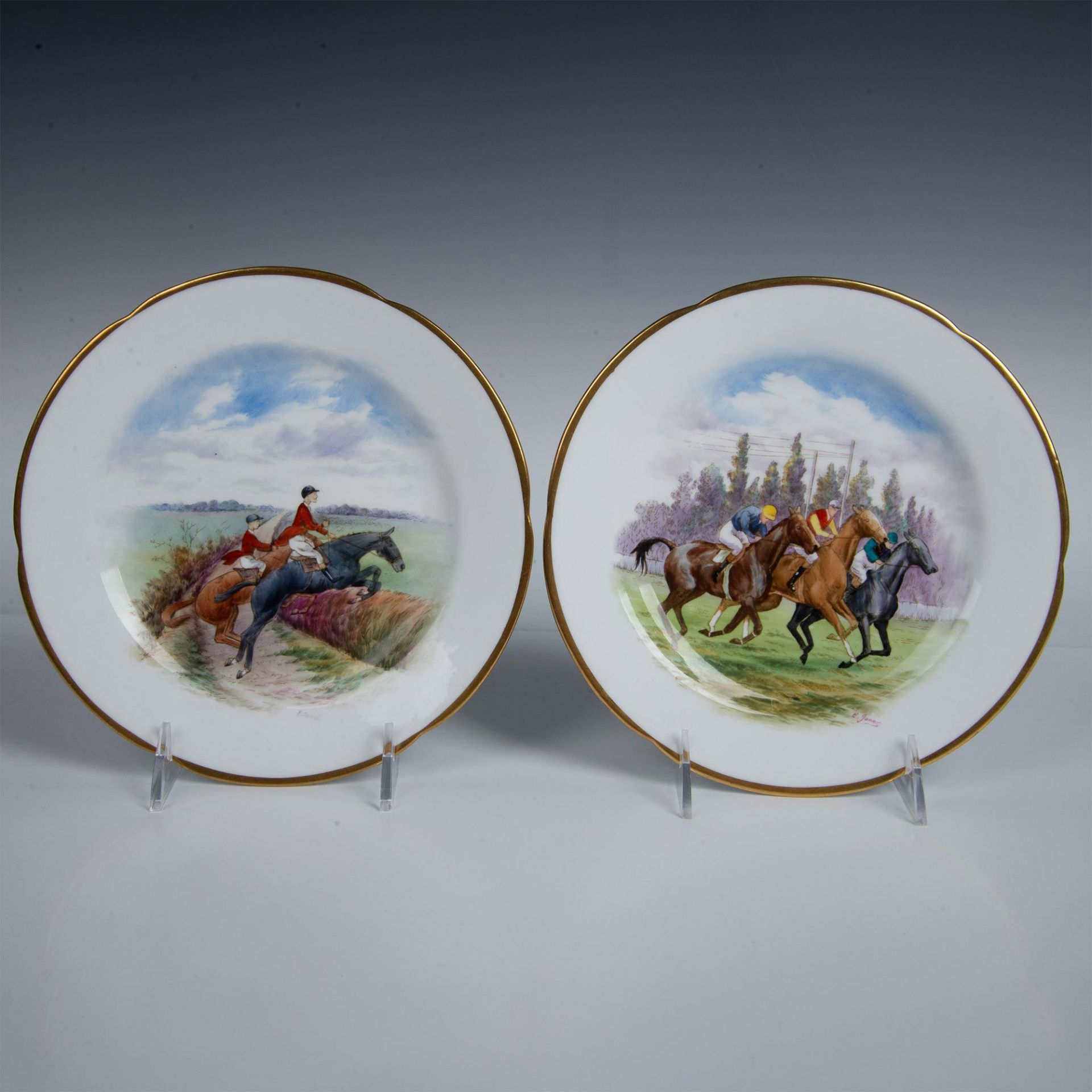 7pc W.H. Plummer & Co/New Chelsea Salad Plates, Horse Racing - Image 4 of 10