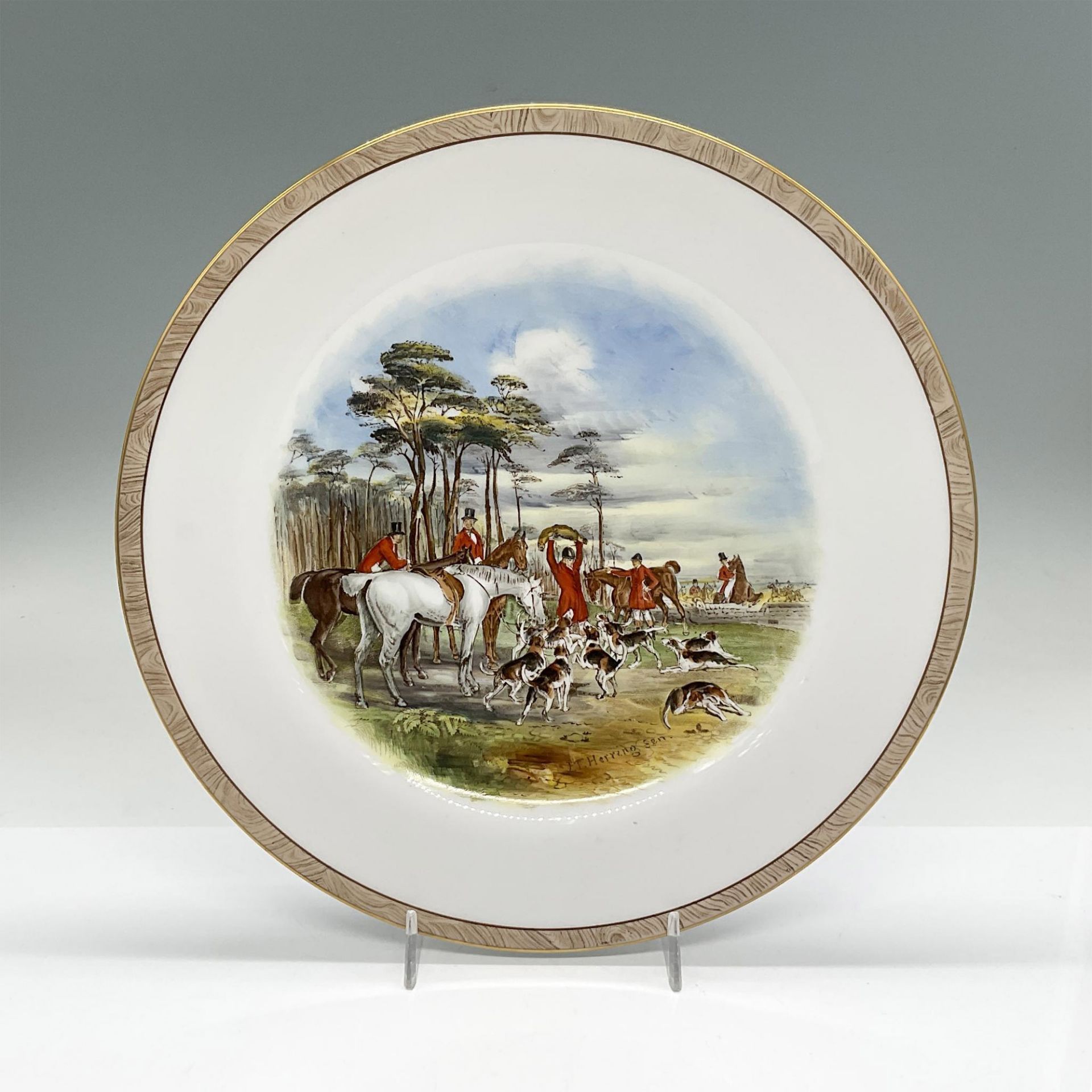 7pc Spode Salad Plates, J.F. Herring Fox-Hunt Paintings - Image 14 of 15