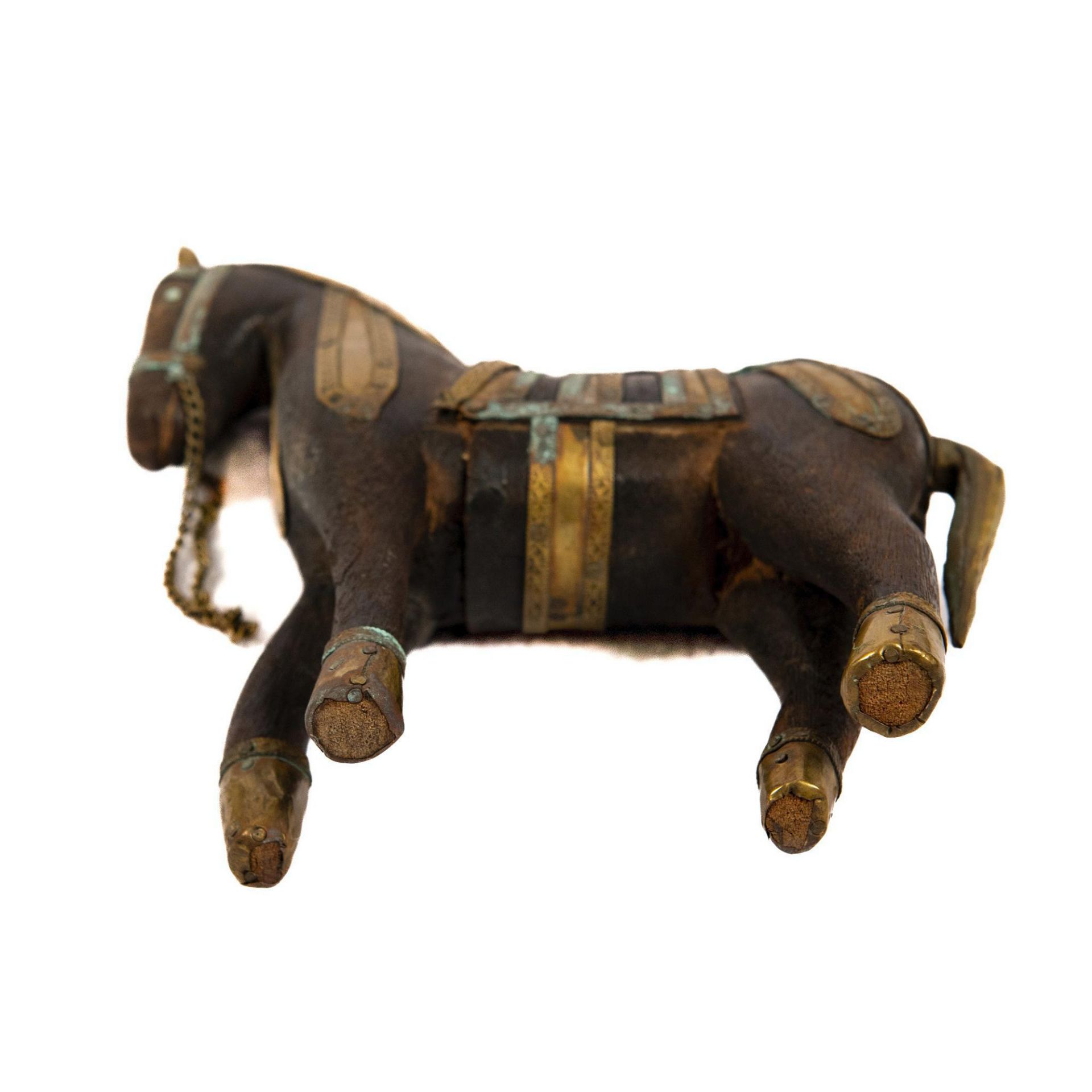 Rajasthani Wooden War Horse with Brass Accents - Image 4 of 4