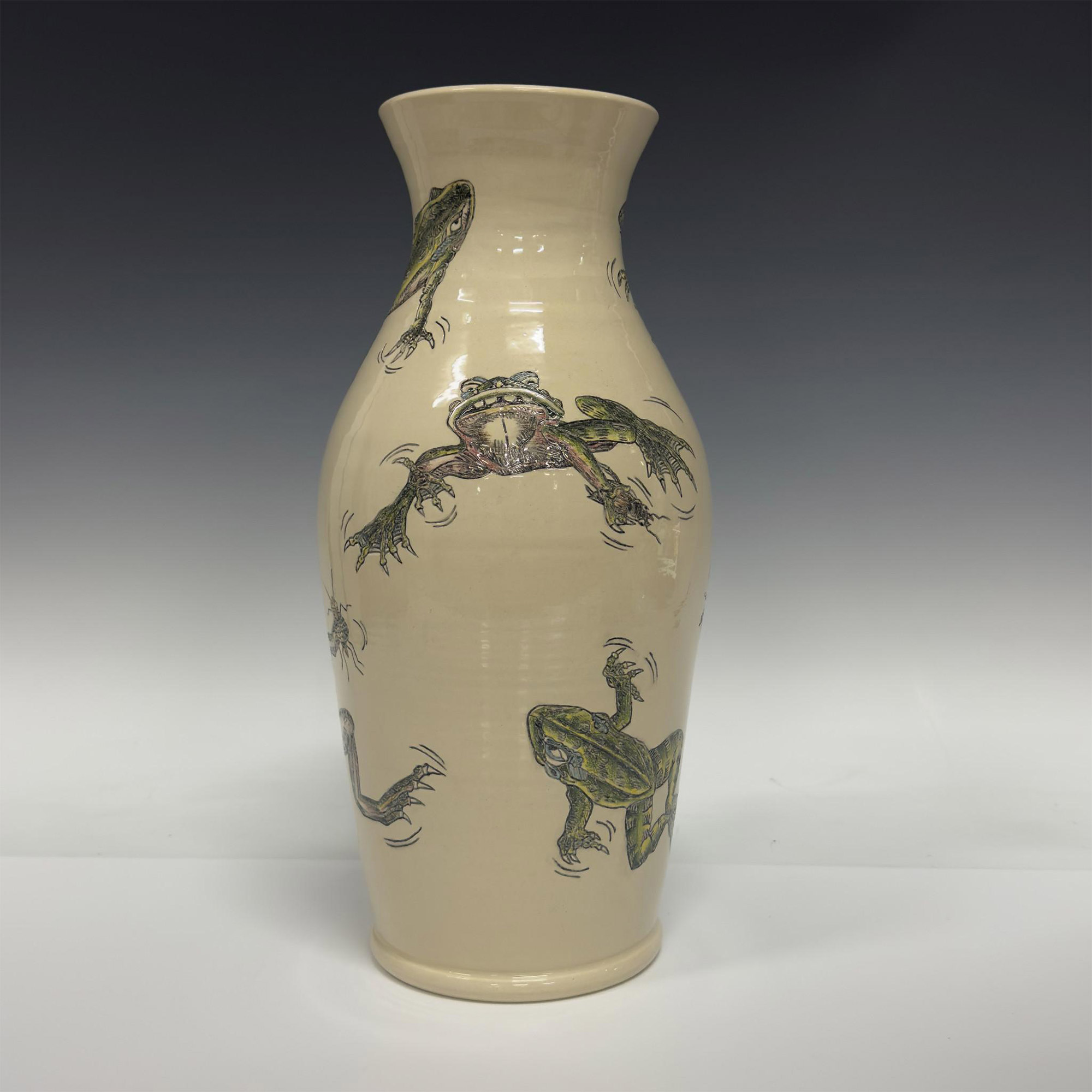 Rare Large Andrew Hull Pottery Trial 1 Vase, Frogs, Signed - Image 4 of 7