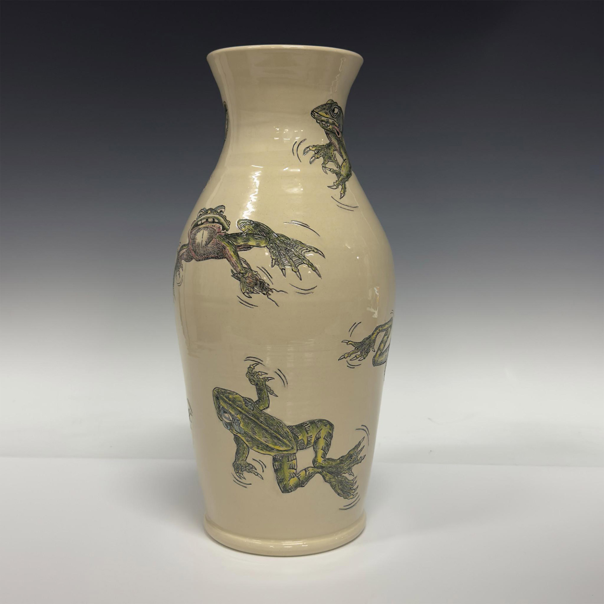 Rare Large Andrew Hull Pottery Trial 1 Vase, Frogs, Signed - Image 5 of 7