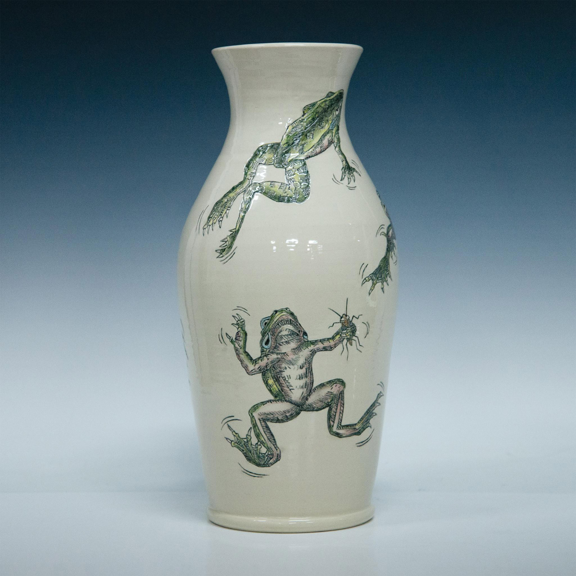 Rare Large Andrew Hull Pottery Trial 1 Vase, Frogs, Signed - Image 2 of 7