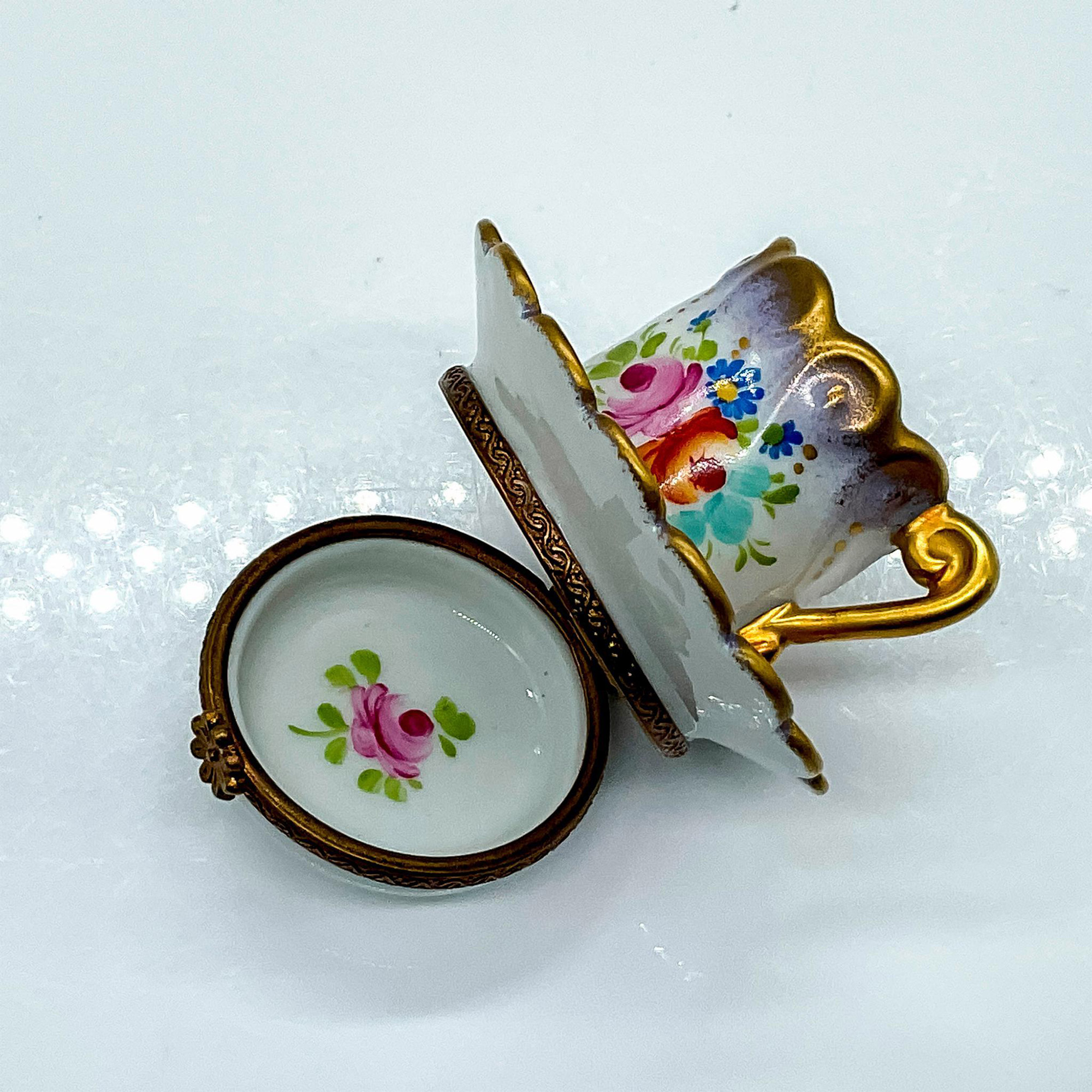 Limoges PV Porcelain Gilt Floral Tea Cup Box - Image 2 of 3