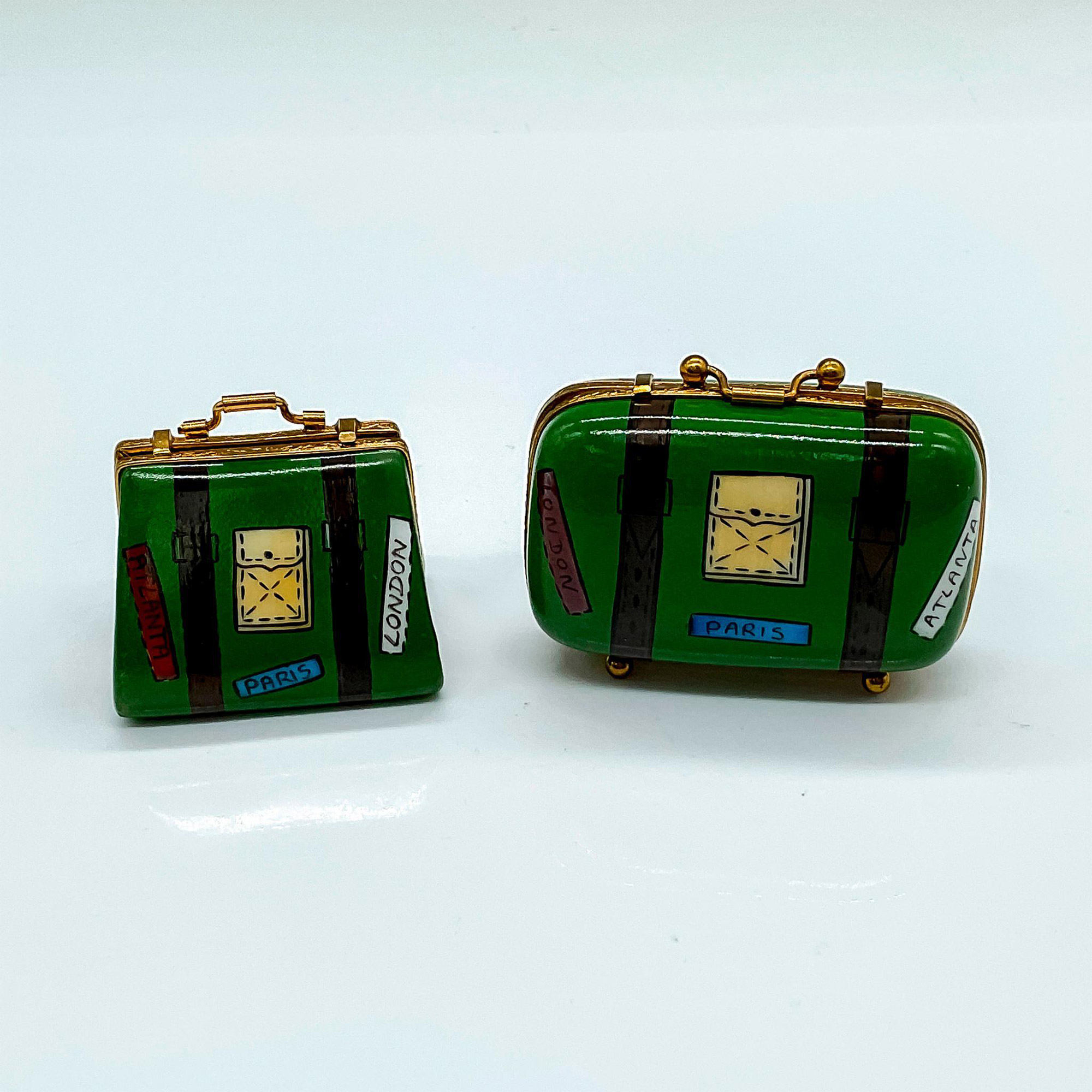 Pair of Limoges SE Porcelain Suitcase Boxes