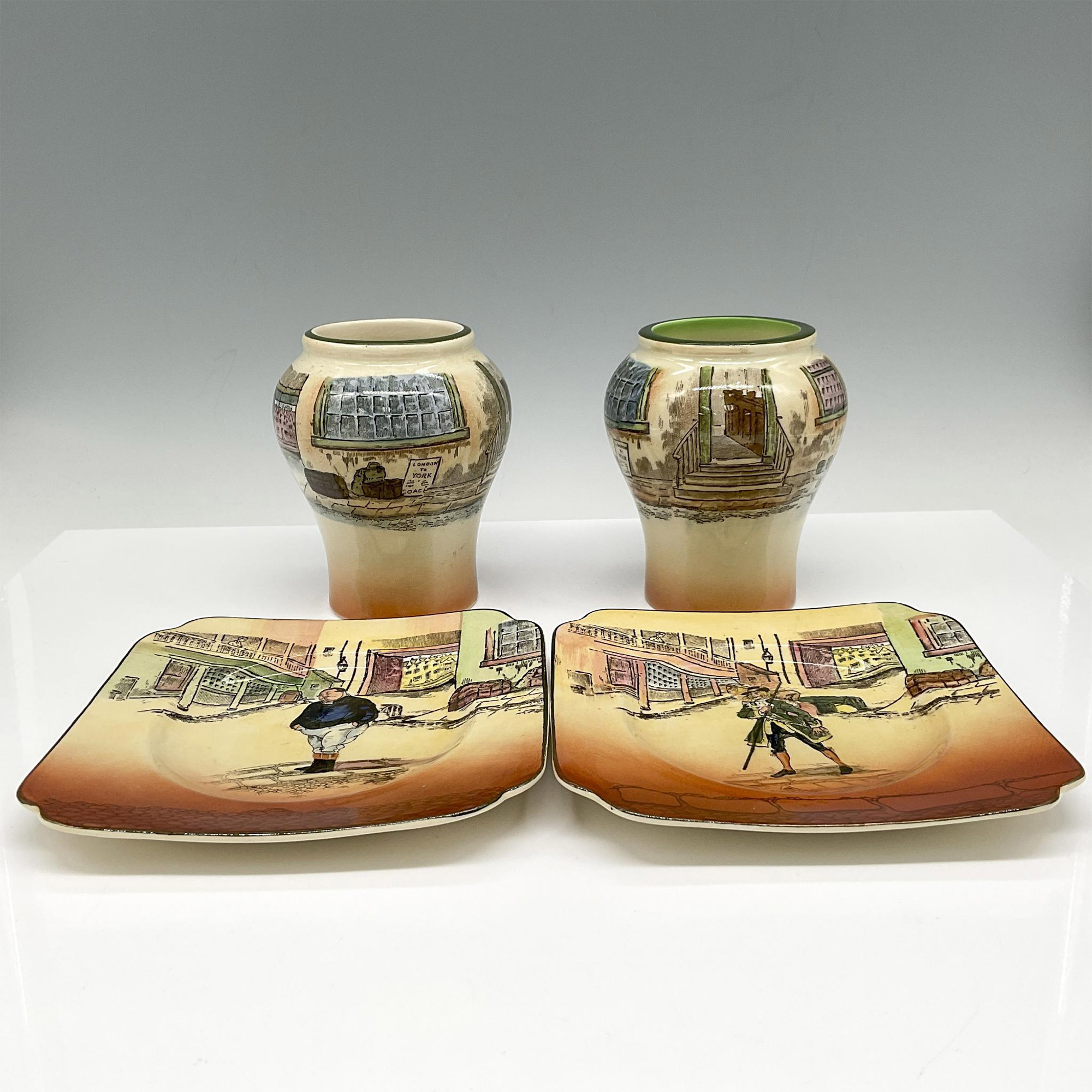 4pc Royal Doulton Dickens Ware Vases & Plates - Bild 2 aus 3