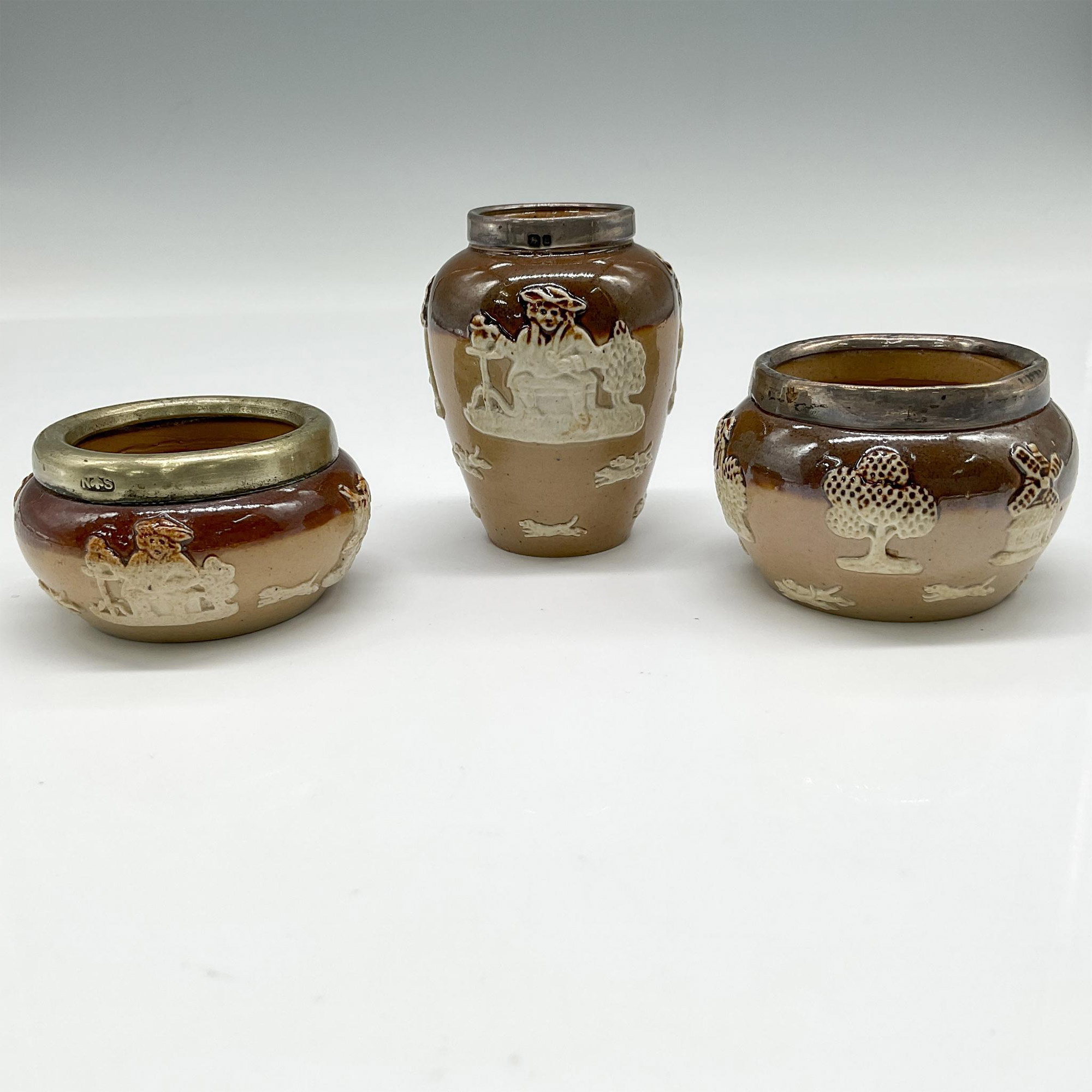 3pc Doulton Lambeth Stoneware Mini Salt Cellars, Vase - Image 2 of 3