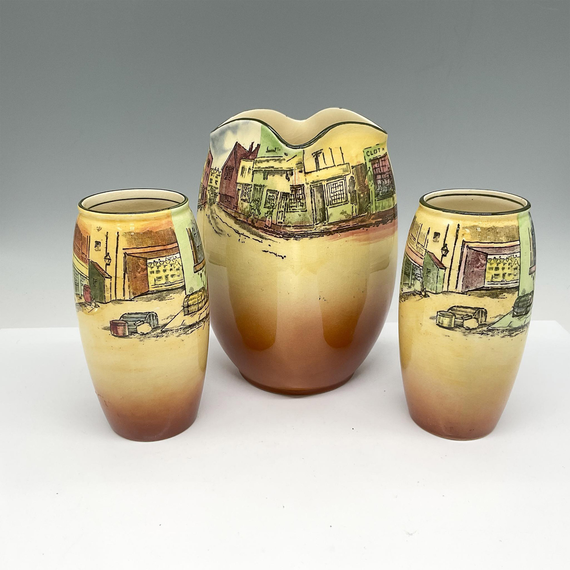 3pc Royal Doulton Dickens Ware Vases - Image 2 of 3