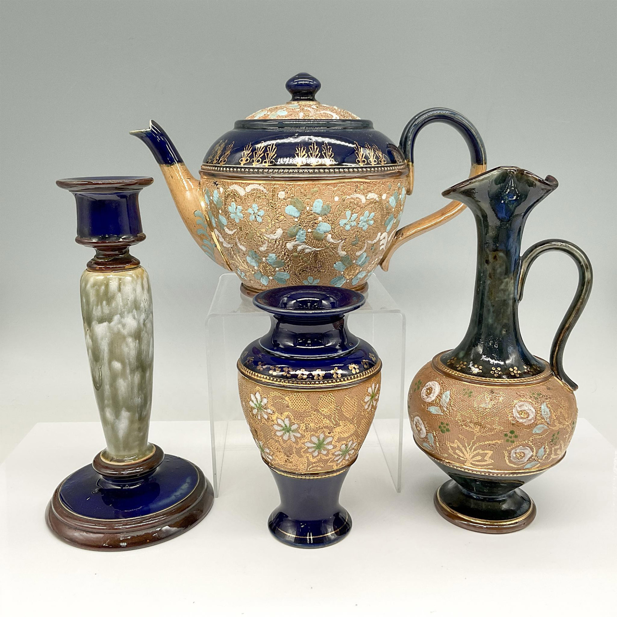 4pc Doulton Chine Teapot, Vase, Ewer & Holder