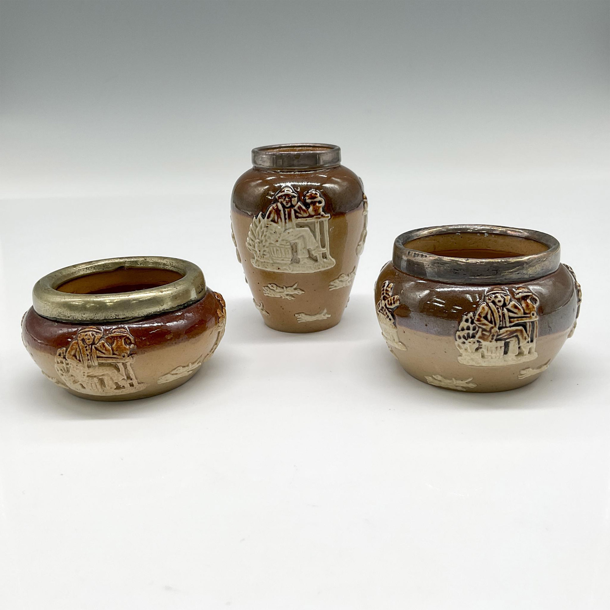 3pc Doulton Lambeth Stoneware Mini Salt Cellars, Vase