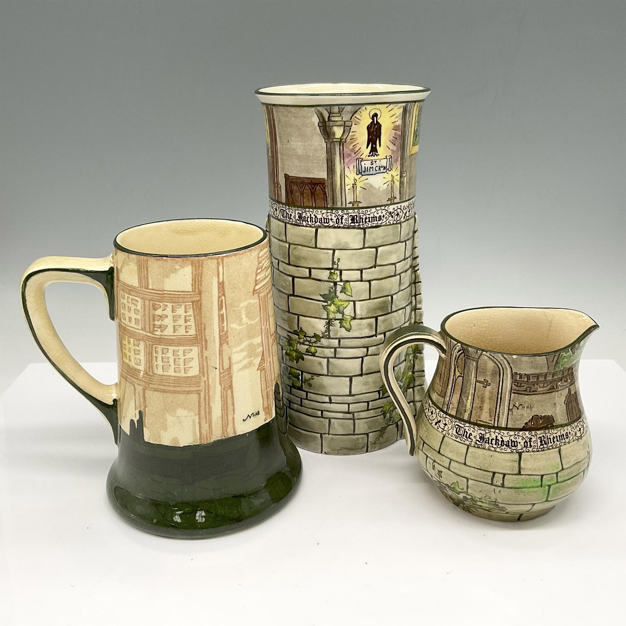 3pc Royal Doulton Series Ware, Monks Cellar Vase + Jugs - Image 2 of 3