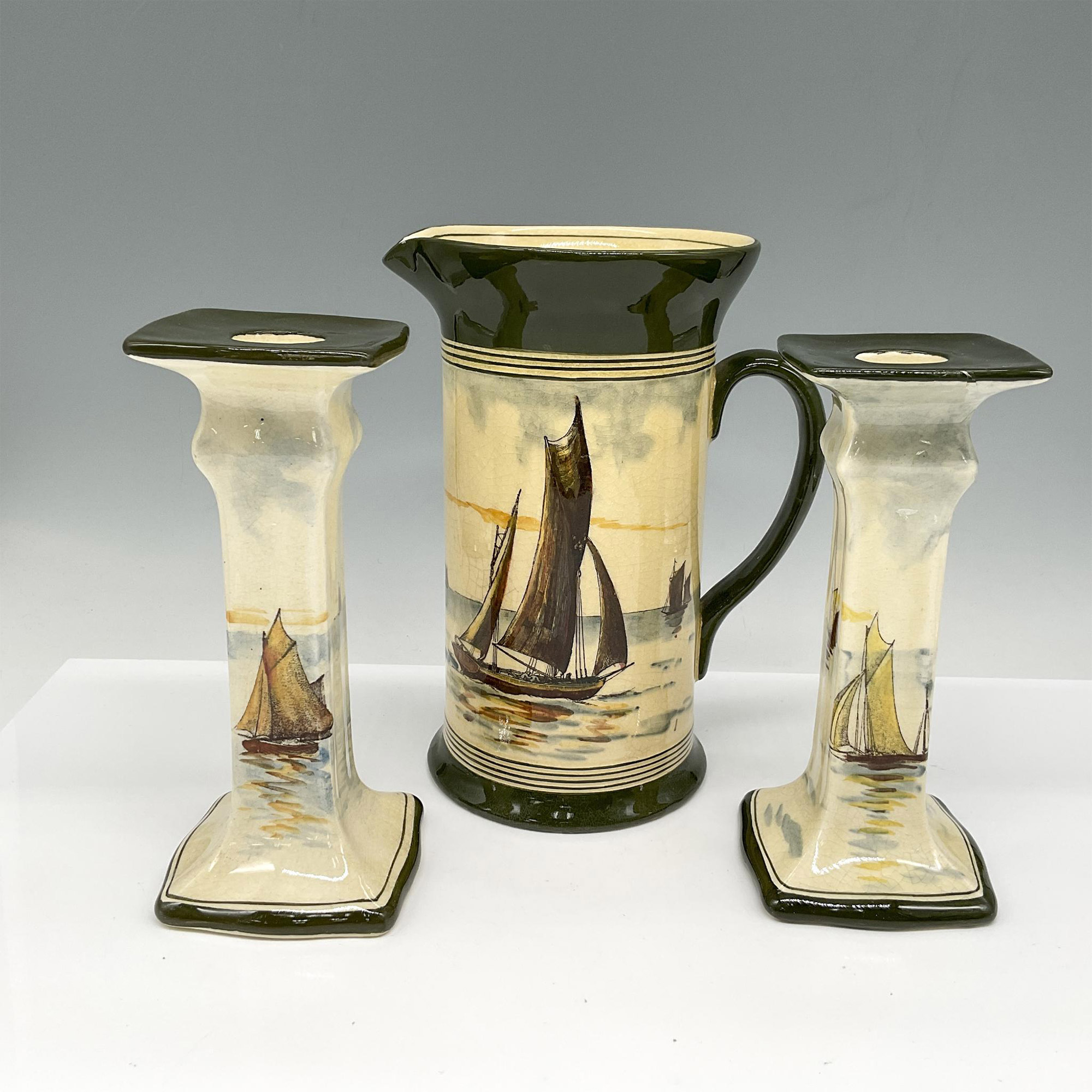3pc Royal Doulton Series Ware Pitcher, Holders, Famous Ships