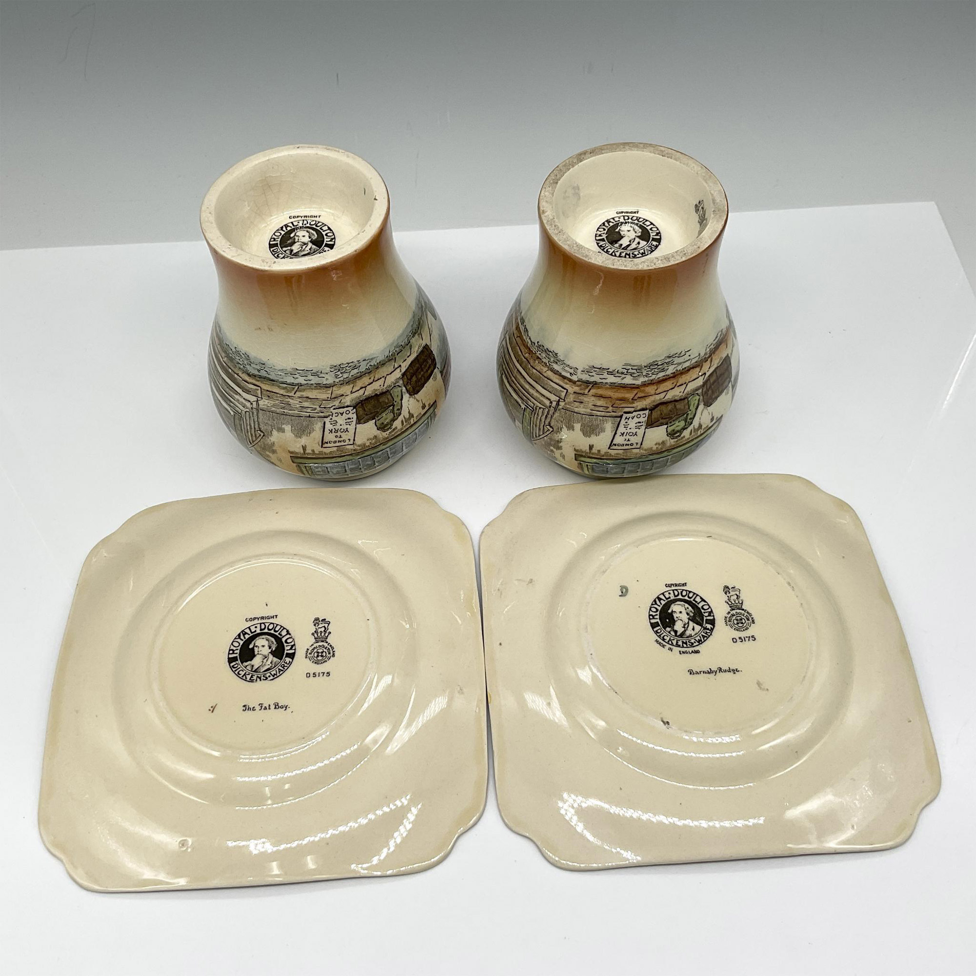 4pc Royal Doulton Dickens Ware Vases & Plates - Bild 3 aus 3