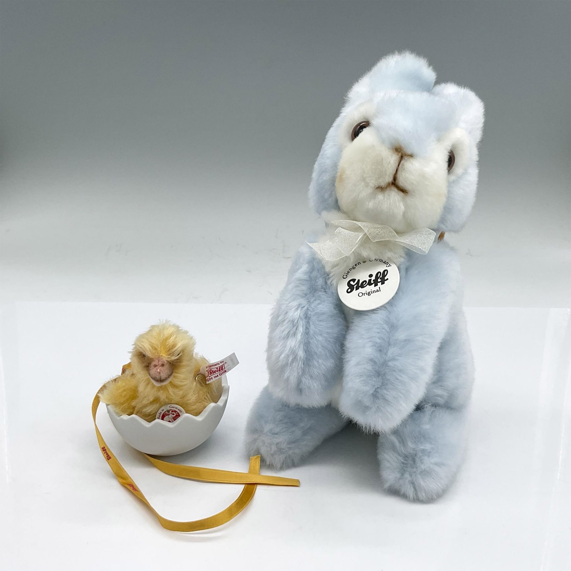 2pc Steiff Chick in Egg Ornament + Plush Blue Bunny - Image 2 of 5