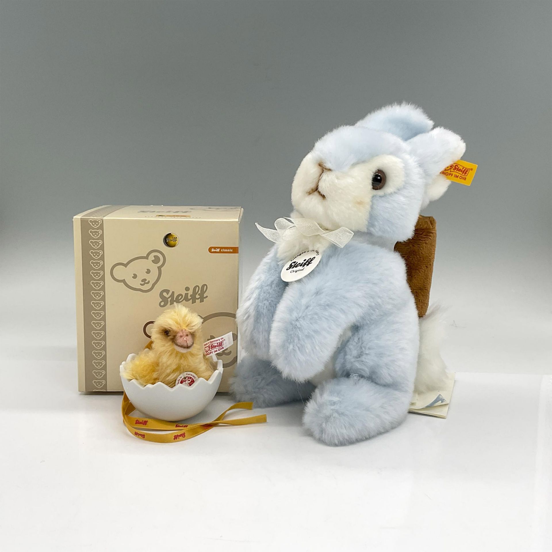 2pc Steiff Chick in Egg Ornament + Plush Blue Bunny - Image 5 of 5
