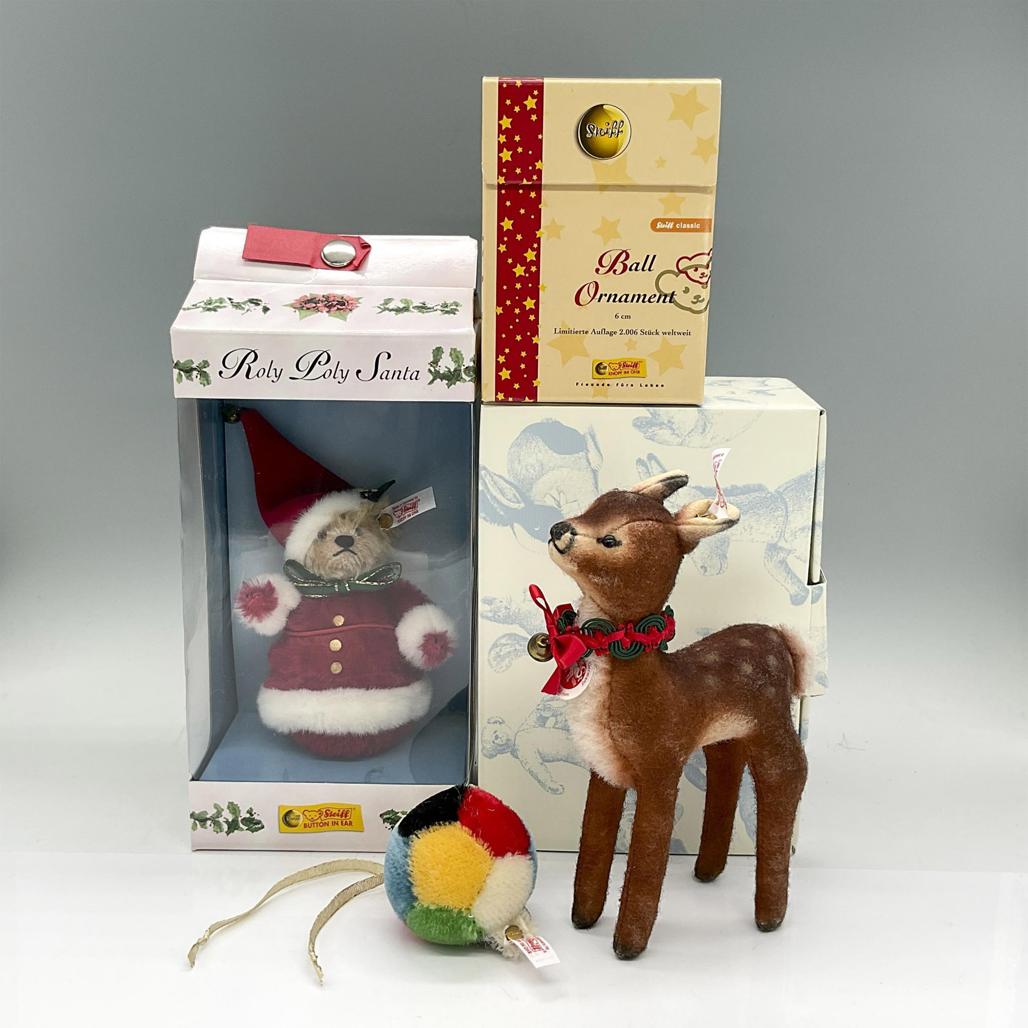 3pc Steiff Christmas Figures and Ornament, Bear/Deer/Ball - Bild 4 aus 4