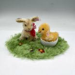 Steiff Mohair Figures, Easter Diorama of Bunny and Chick