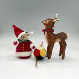 3pc Steiff Christmas Figures and Ornament, Bear/Deer/Ball