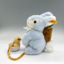 2pc Steiff Chick in Egg Ornament + Plush Blue Bunny