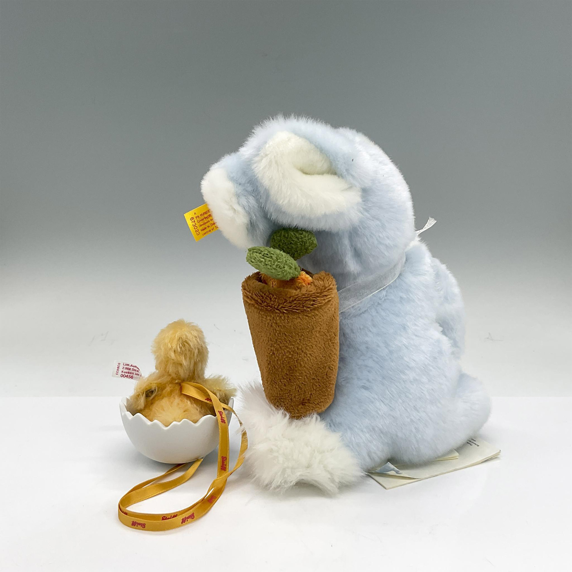 2pc Steiff Chick in Egg Ornament + Plush Blue Bunny - Image 3 of 5