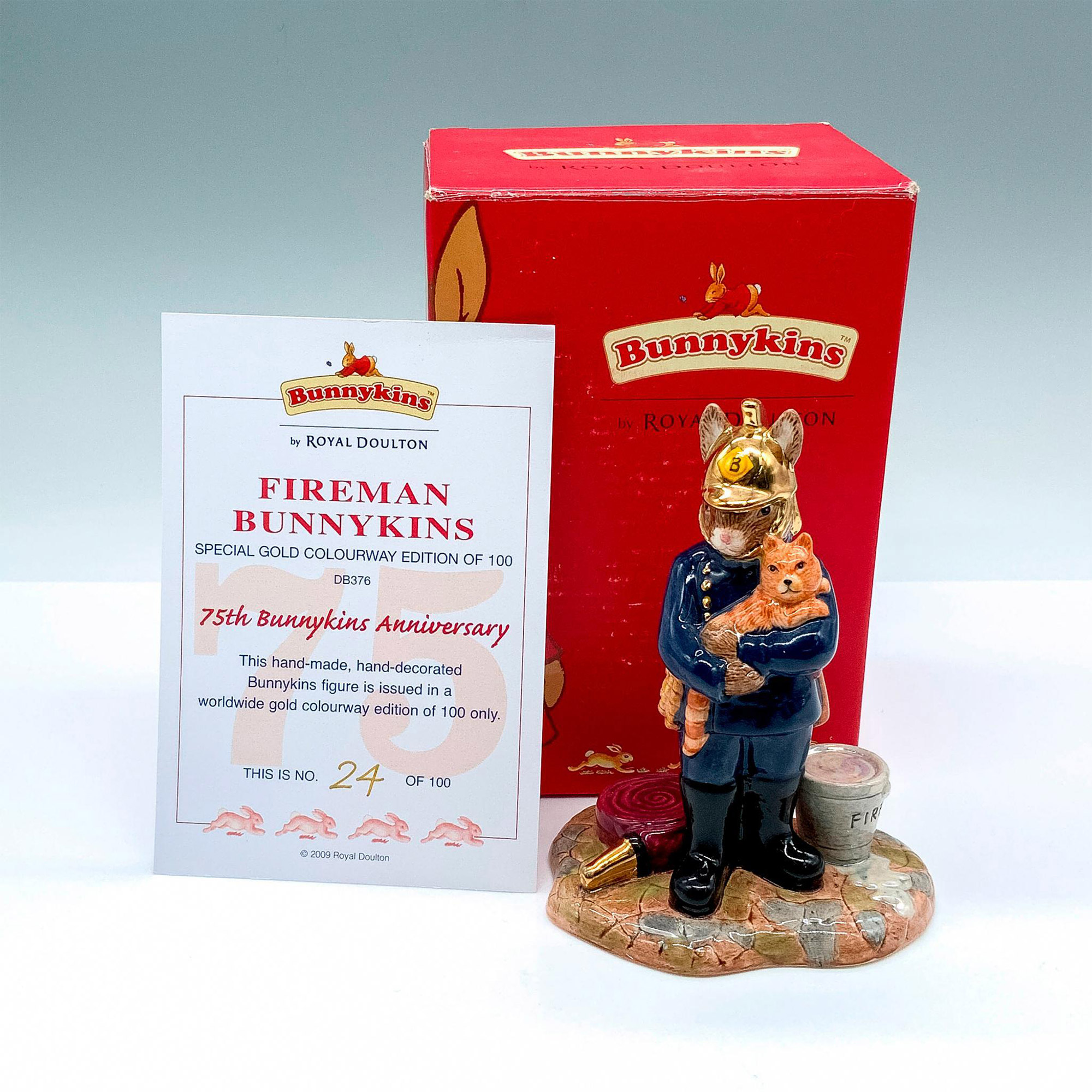 Royal Doulton Bunnykins Figurine, LE Gold Issue Fireman DB376 - Image 5 of 5