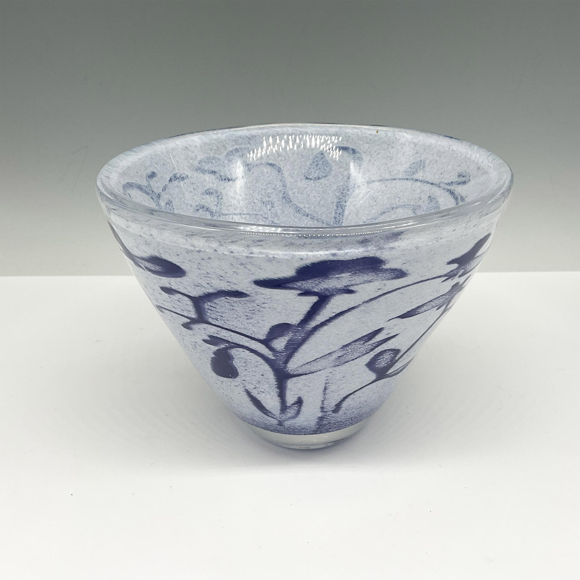 Kosta Boda Art Glass Floating Blue Flowers Vase