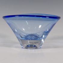 Kosta Boda by Goran Warff Blue Glass Bowl, Zoom Signed
