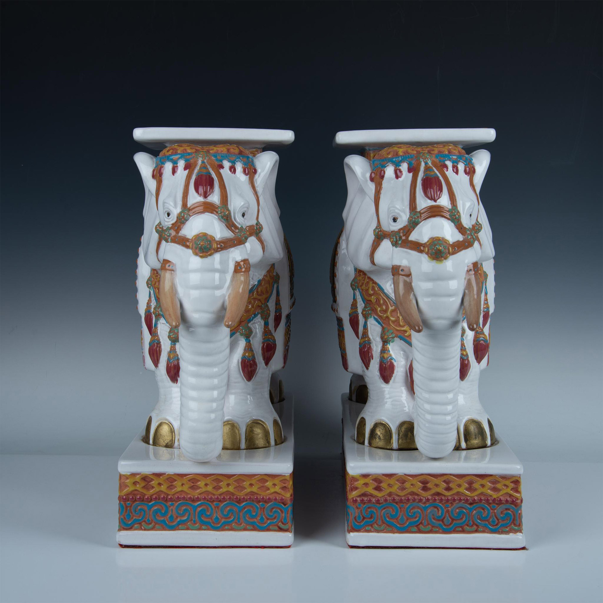 Pair of Vintage Ceramic Indian Elephant Plant Stands - Image 2 of 5