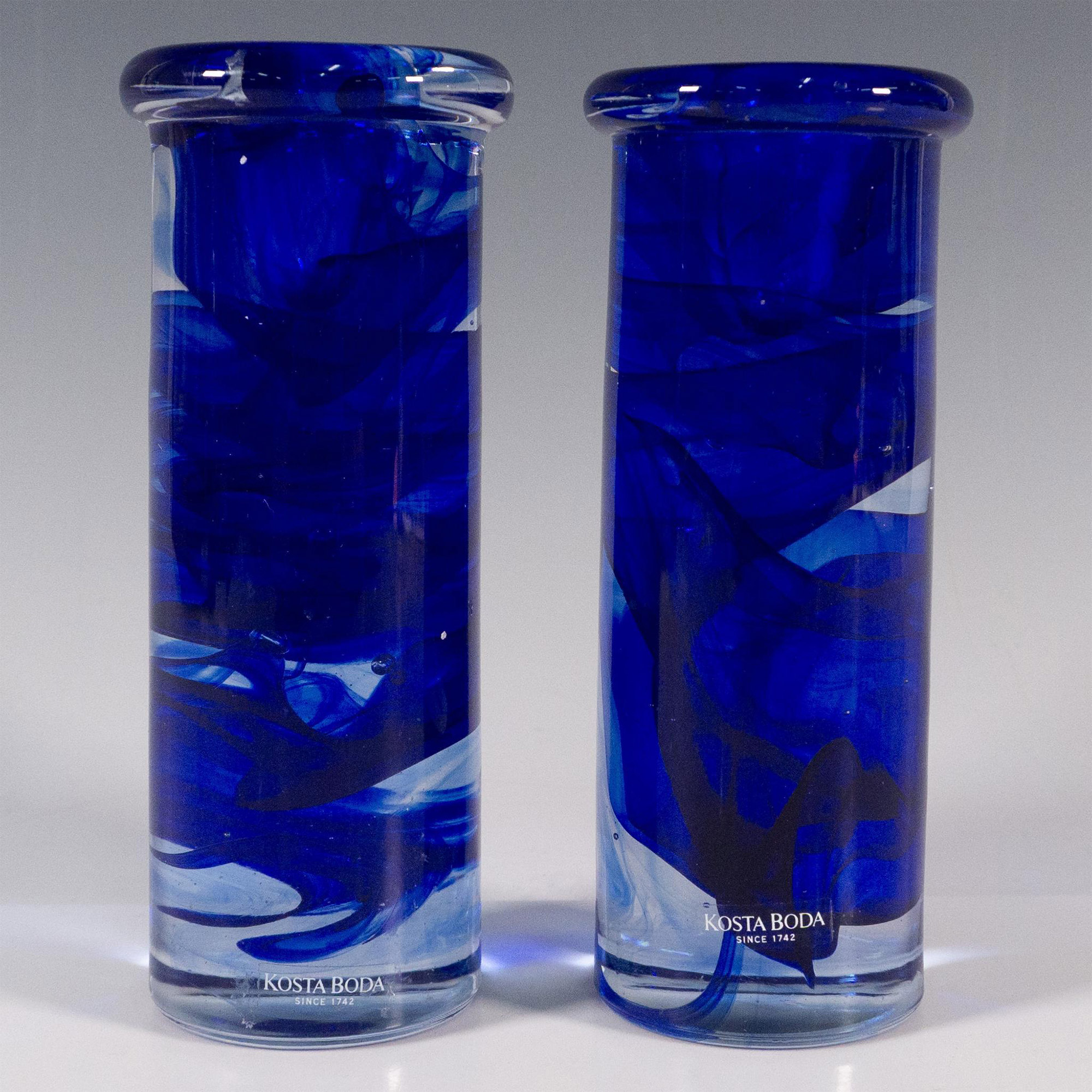 Pair of Kosta Boda by Anna Ehrner Glass Candlesticks, Atoll