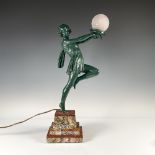Art Deco Lamp Carlier, Lady Holding A Ball
