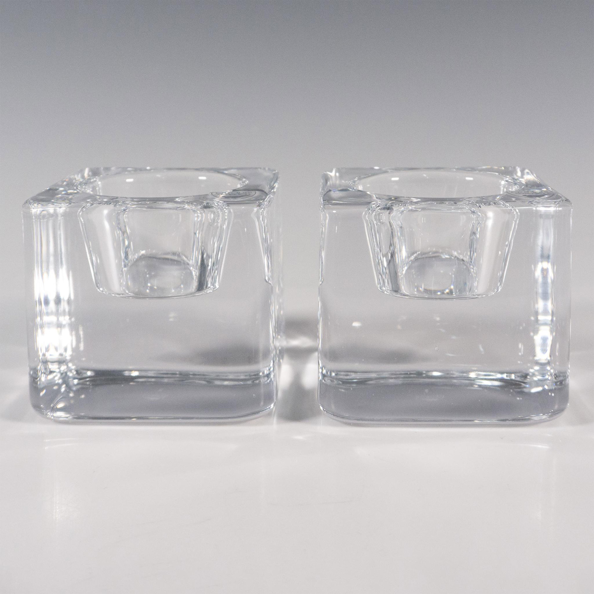 Pair of Orrefors by Goran Warff Candle Holders, Ice Cube