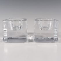 Pair of Orrefors by Goran Warff Candle Holders, Ice Cube