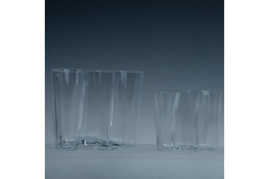 2pc Iittala Clear Glass Vases, Alvar Aalto Collection - Image 3 of 5